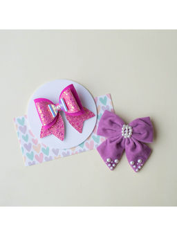 Ribbon Candy - Combo Big Bows Each On An Alligator Hair Clips in Pink & Purple