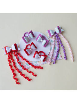 Ribbon Candy - Shimmer Bow Hair Clips Danglers and 2 Pairs Matching Rubber bands