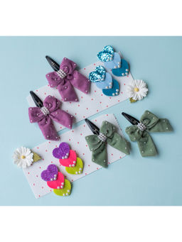 Ribbon Candy - 2 Pair Velvet Bow Tic-Tacs Hair Clips and 2 Pairs Glitter Felt Tic-Tacs Hair Clips