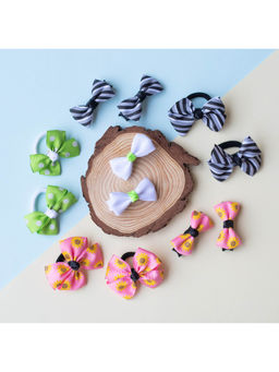 Ribbon Candy - Combo 3 Pairs Bow Alligator Pins & 3 Pairs Matching Rubber Bands
