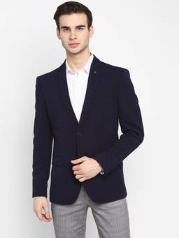 Turtle - Men Terry Rayon Dobby Solid Navy Blue Blazer
