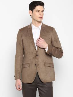 Turtle - Men Polyester Solid Brown Blazer