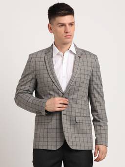 Turtle - Men Knitted Checkered Grey Blazer