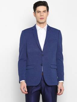 Turtle - Men Knitted Dobby Textured Royal Blue Blazer