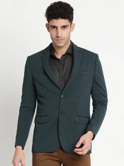 Turtle - Men Knitted Dobby Textured Dark Green Blazer