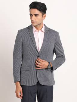 Turtle - Men Knitted Grey Stripe Casual Blazer