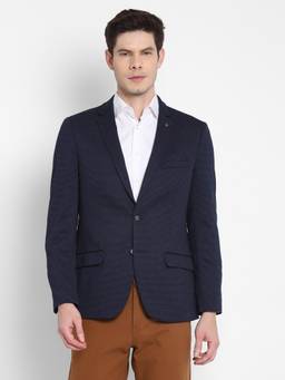 Turtle - Men Knitted Navy Blue Textured Casual Blazer
