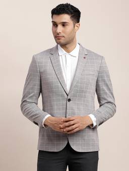 Turtle - Men Knitted Checkered Heather Grey Blazer