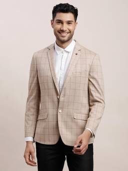 Turtle - Men Knitted Checkered Beige Blazer