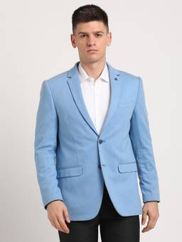 Turtle - Men Knitted Solid Light Blue Blazer
