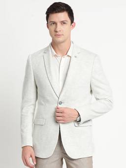 Turtle - Men Knitted Dobby Textured Heather Off White Blazer