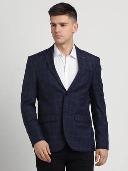 Turtle - Men Cotton Stretch Dobby Checkered Blue Blazer