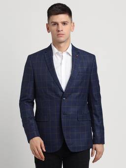 Turtle - Men Cotton Stretch Dobby Checkered Blue Blazer