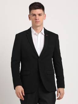 Turtle - Men Knitted Black Solid Casual Blazer