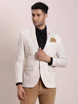 Turtle - Men Knitted Tr Stripes Off White Blazer