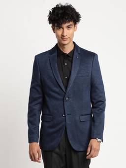 Turtle - Men Knitted Textured Blue Blazer