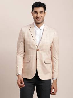 Turtle - Men Knitted Checkered Beige Blazer