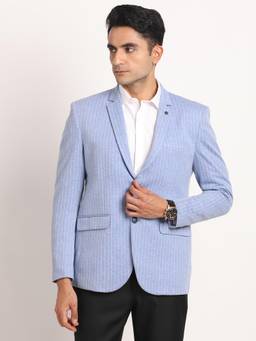 Turtle - Men Knitted Stripes Light Blue Blazer