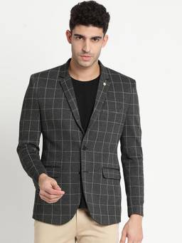 Turtle - Men Knitted Checkered Grey Blazer