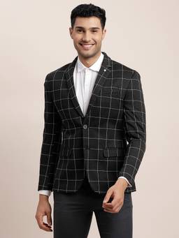 Turtle - Men Knitted Checkered Black Blazer