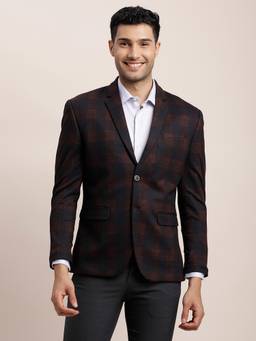 Turtle - Men Knitted Checkered Brown Blazer
