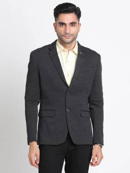 Turtle - Men Knitted Textured Charcoal Blazer