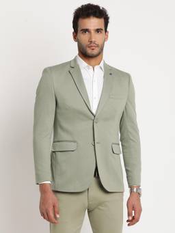 Turtle - Men Knitted Dobby Solid Light Olive Blazer