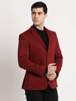 Turtle - Men Knitted Dobby Solid Red Blazer