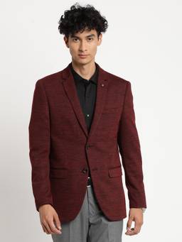 Turtle - Men Knitted Textured Maroon Blazer