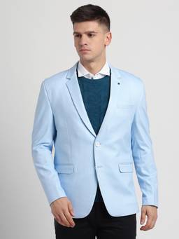 Turtle - Men Cotton Solid Slim Fit Sky Blue Casual Blazer