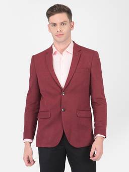 Turtle - Men Knitted Dobby Textured Red Blazer