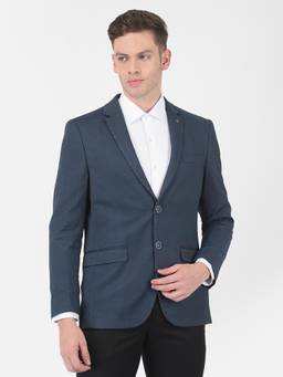 Turtle - Men Knitted Dobby Textured Blue Blazer