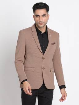 Turtle - Men Knitted Dobby Textured Brown Blazer