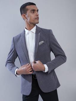 Turtle - Men Knitted Dobby Textured Grey Blazer