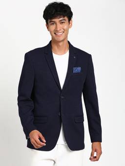 Turtle - Men Knitted Dobby Textured Dark Blue Blazer
