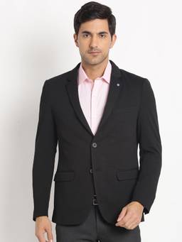 Turtle - Men Knitted Dobby Textured Dark Grey Blazer