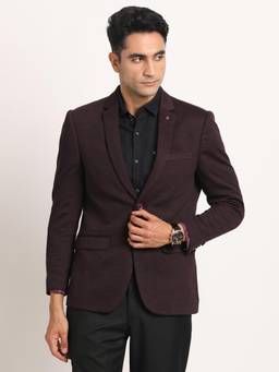 Turtle - Men Knitted Dobby Textured Brown Blazer