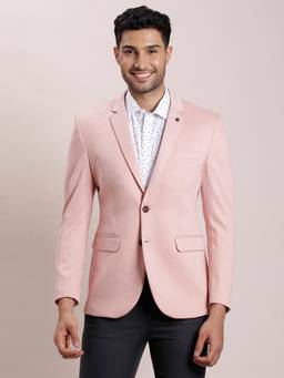 Turtle - Men Knitted Textured Light Pink Blazer