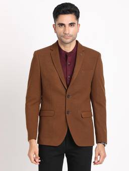 Turtle - Men Cotton Solid Slim Fit Brown Casual Blazer