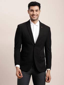 Turtle - Men Knitted Solid Black Blazer