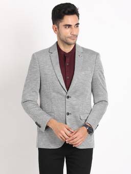 Turtle - Men Knitted Grey Textured Casual Blazer