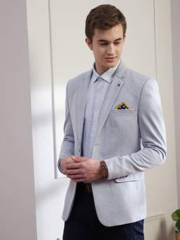 Turtle - Men Knitted Stripes Blue Casual Blazer