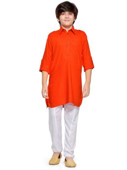 Jeetethnics - Boys Orange Pathani Kurta Pyjama (Set of 2)