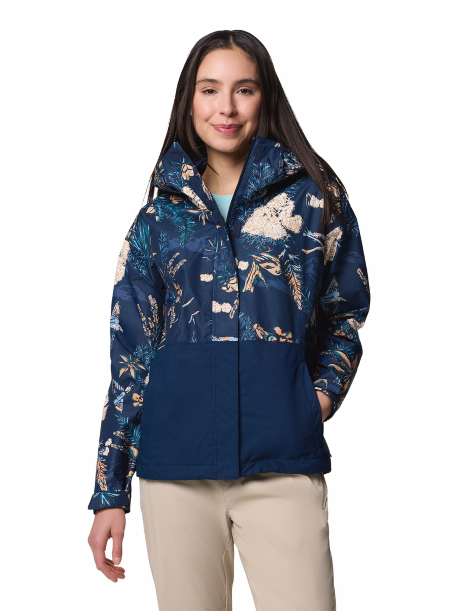 columbia Womens Navy Blue Omni-Tech Hikebound Printed Rain Jacket-picture-40