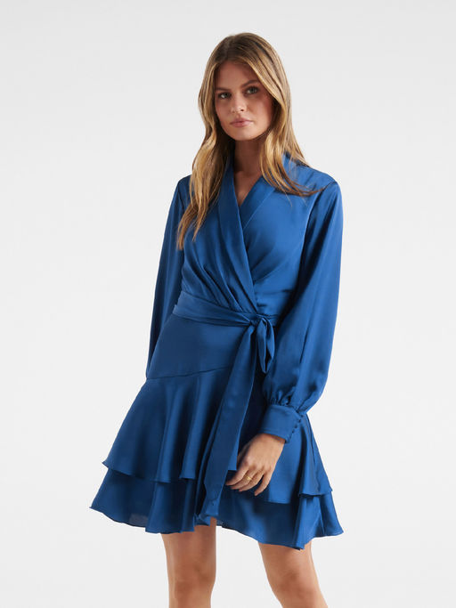 forever new blue satin dress Michelle Open-Back Satin Maxi Dress in Blue - Size 4 to 16