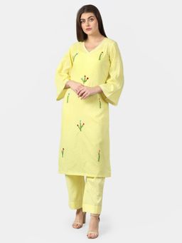 DART STUDIO - Cotton Jacquard Kurta With Hand Embroidery Yellow