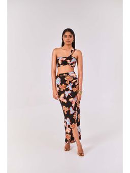 Urban Suburban - Printed One Shoulder Black Co-Ord Set