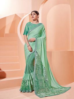 Odette - Green Elegant Lycra Saree with Unstitched Blouse