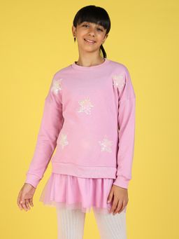 Nautinati - Girls Embellished Round Neck Sweatshirt with Skirt Detail