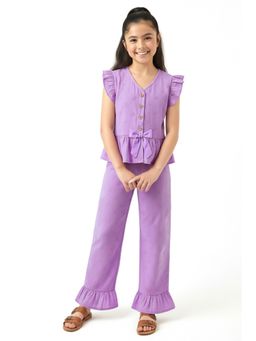 Trampoline - Girls Purple Cotton Knit Sleeveless Schiffli Co-Ord Set